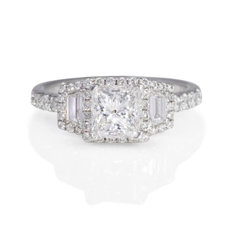 Fashionably Elegant Three Stone Diamond Engagement Ring Set 14k