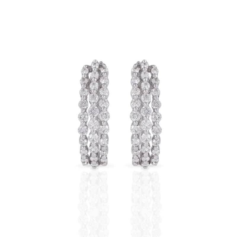  Three Row Diamond Earrings In 14k 