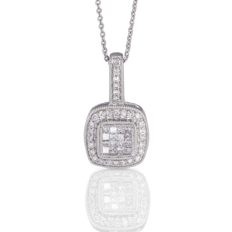 Round And Princess Cut Diamond Pendant Set In 14k