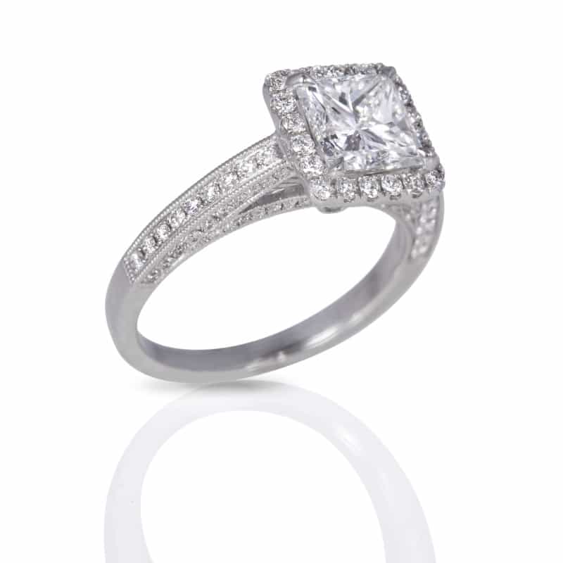  Princess Cut Diamond Engagement Ring Set In 18k 