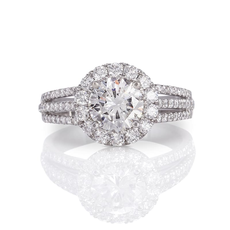 Sensational Three Row Band Diamond Engagement Ring In 18k